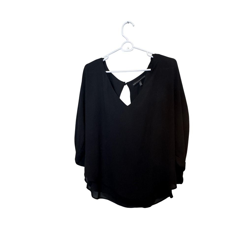 White House Black Market Blouse Womens Medium Black V Neck Dolman Sheer Top